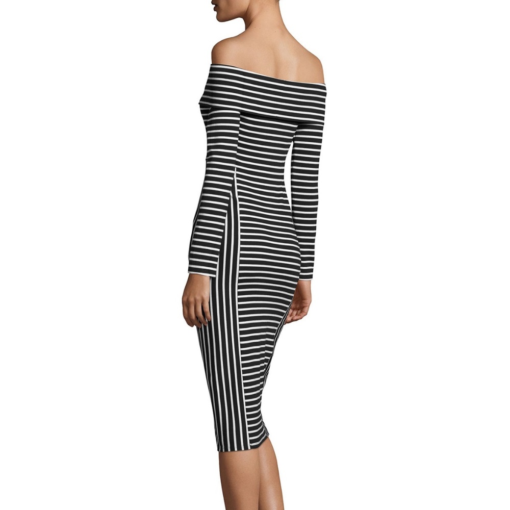 Derek Lam Striped Off-the-Shoulder Midi Dress - Picture 2 of 7